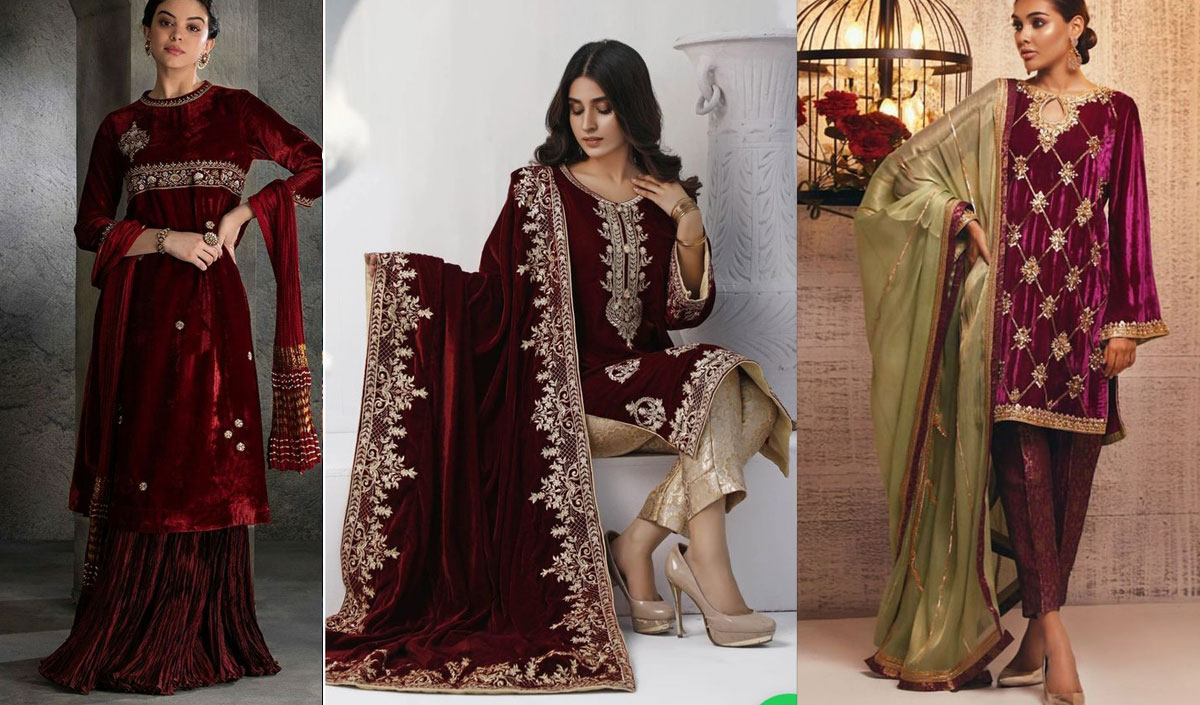 Maroon Velvet Ethnic Suits
