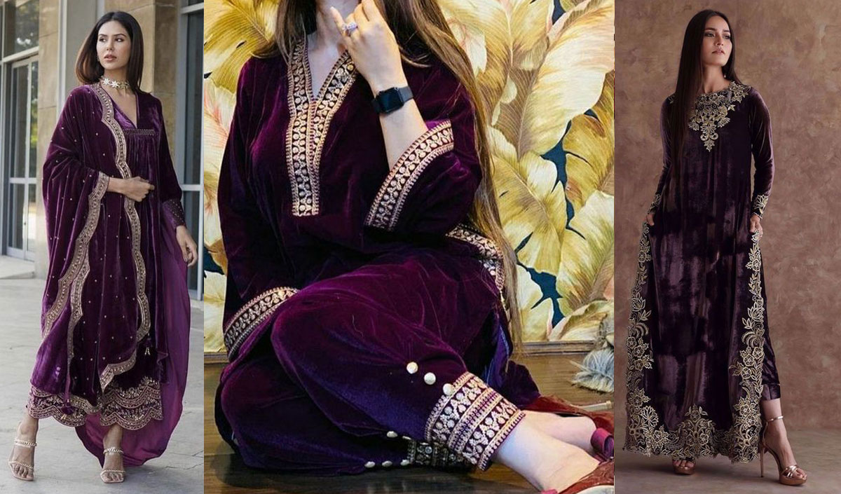 Purple Velvet Ethnic Suits