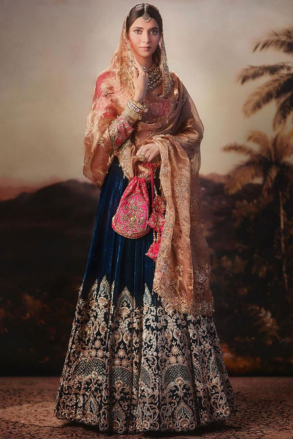 Blue Velvet Embroidered Lehenga