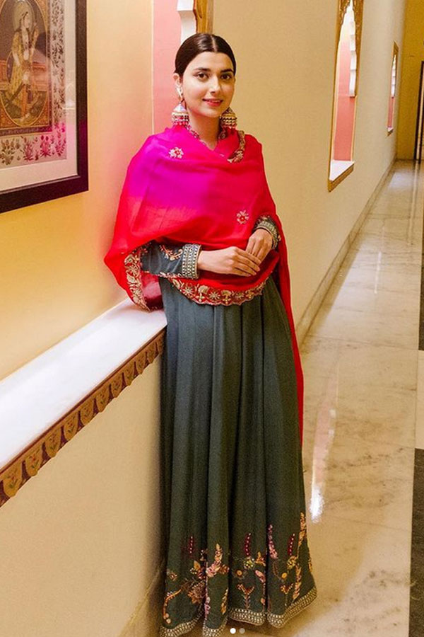 Full Length Dark Gray Dress with Hot Pink Dupatta
