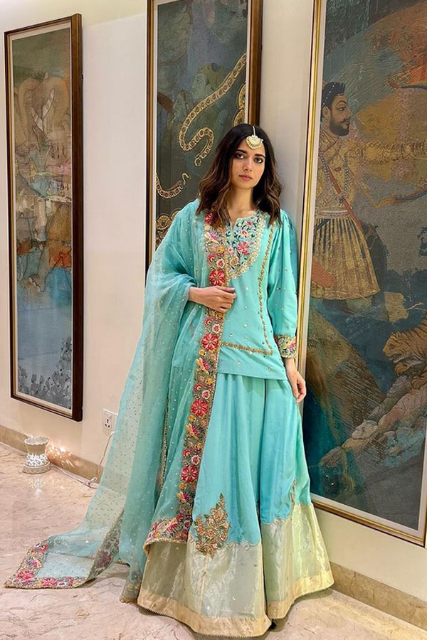 Embroidered Firozi Lehenga