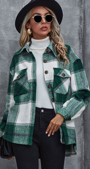 Green Long Sleeve Flannel Shirt