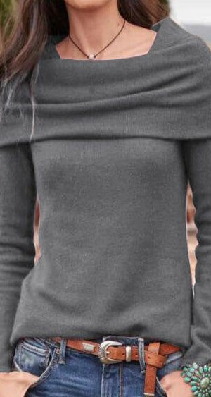 Vintage Boat Neck Long Sleeve Fleece T-Shirt