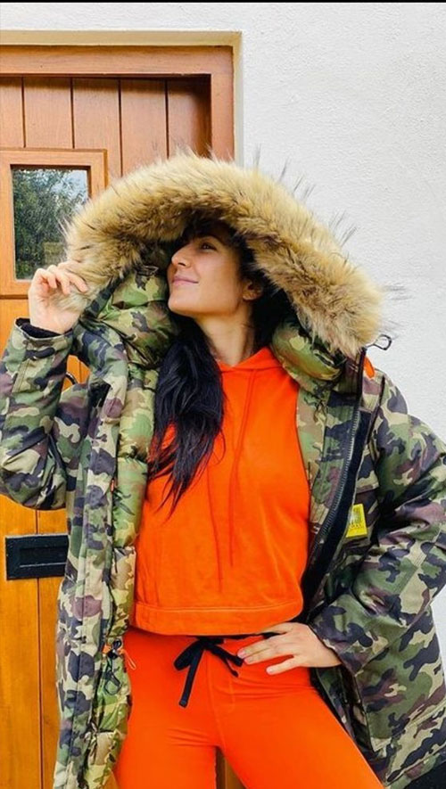 Katrina Kaif Winter wear - Hooded Army Jacket