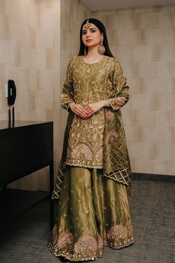 Mehndi Colored Sharara Dress