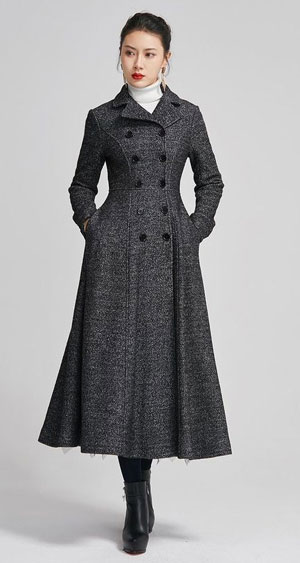 Double breasted wool maxi coat for women