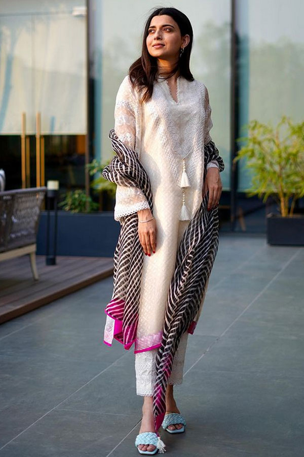 Off-White Plazzo Suit with Leheriya Dupatta