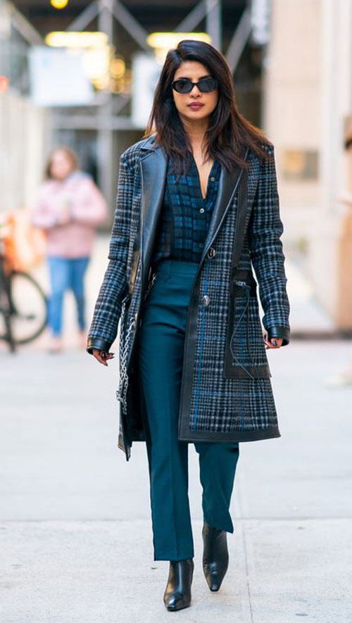 Prinyanka Chopra - Checked shirt and coat with pant