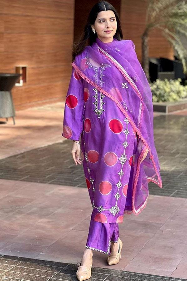 Purple Plazzo Suit with Mirror Work