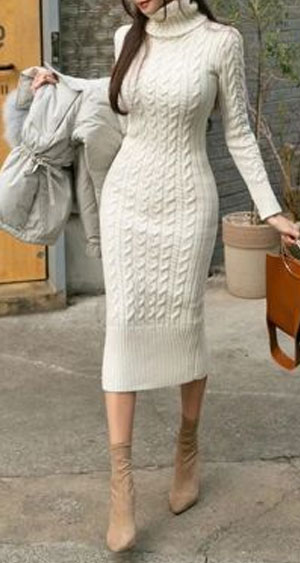 Long hand knitted dress for women