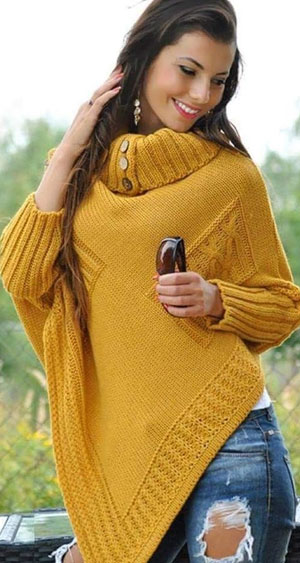 Hand Knitted Yellow Poncho