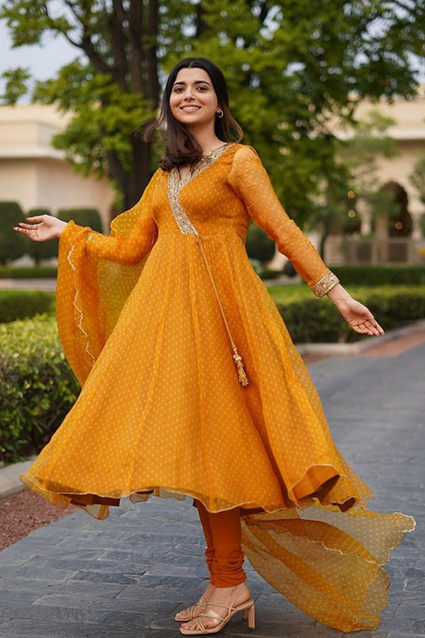 Yellow Angrakha Frock with churidar